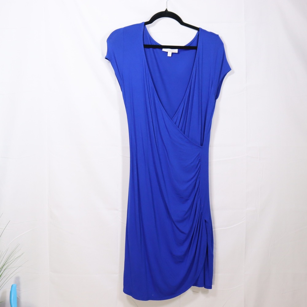 Lucy & Laurel Faux Wrap Dress M Blue Womens Minimalist Chic